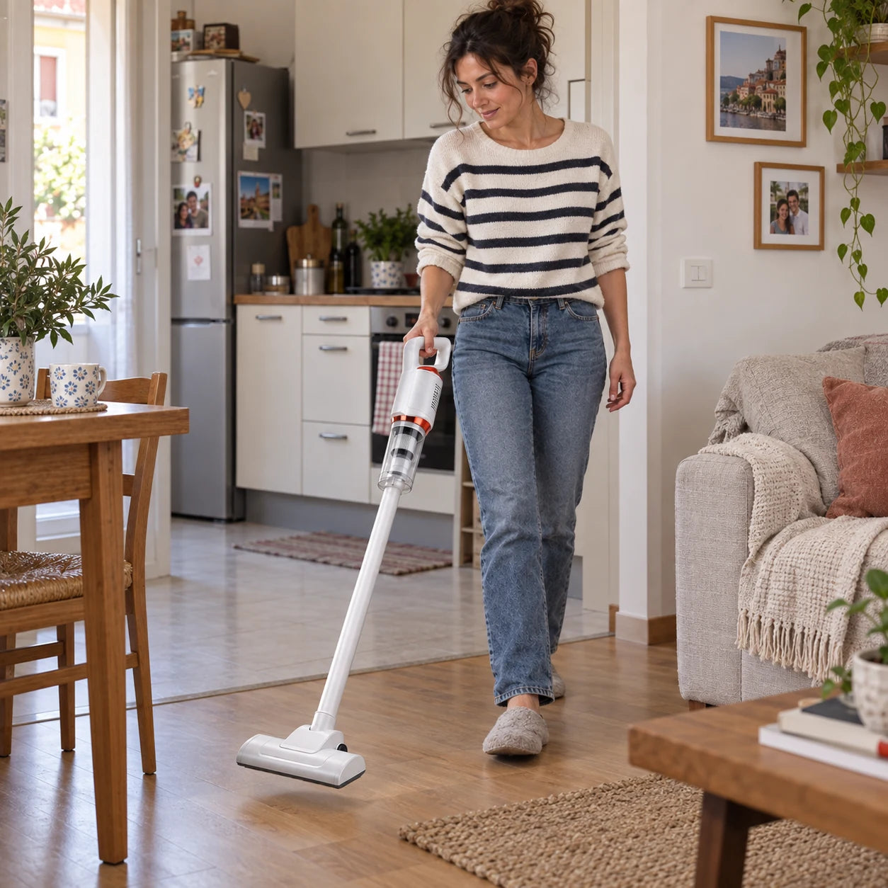 Aspirapolvere leggero spostato dalla cucina al soggiorno